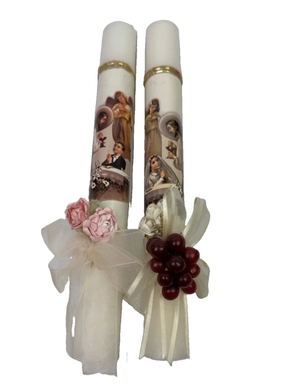 VTG First Holy Communion Decorative Candle Set Pair Boy & Girl Catholic Decor